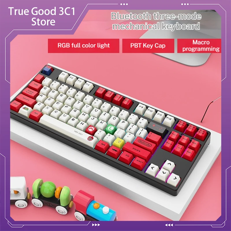 

Custom 87key Wireless Bluetooth Tri-mode Mechanical Keyboard Hot Plug Axis Pbt Keycap Backlight Girls Office Computer Peripheral