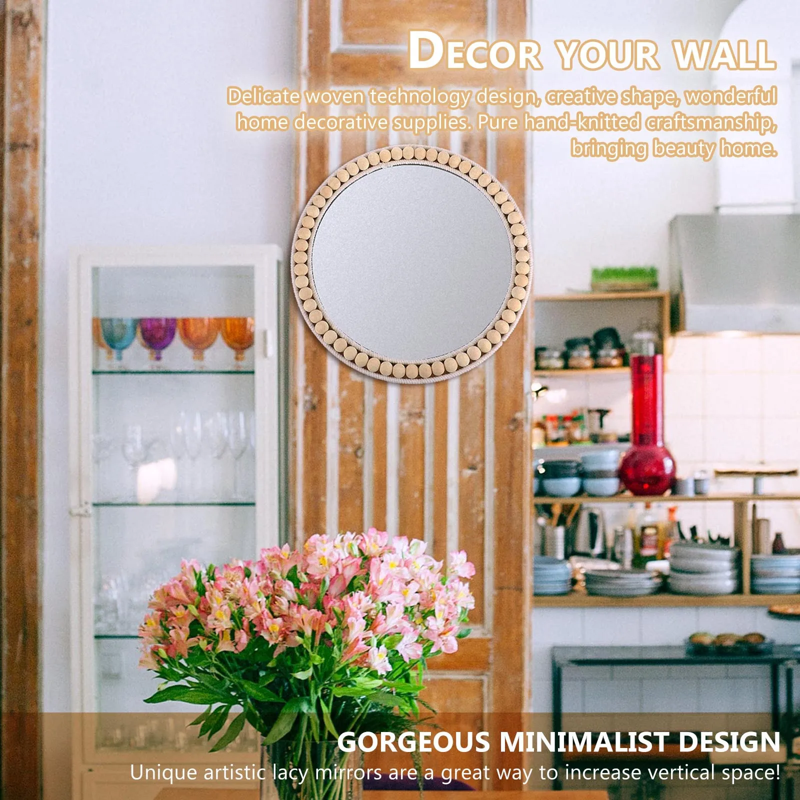 

1Pcs Cotton Rope Handwoven Makeup Mirror Wall Mounted Decorative Hanging Vanity Mirror Home Decoration