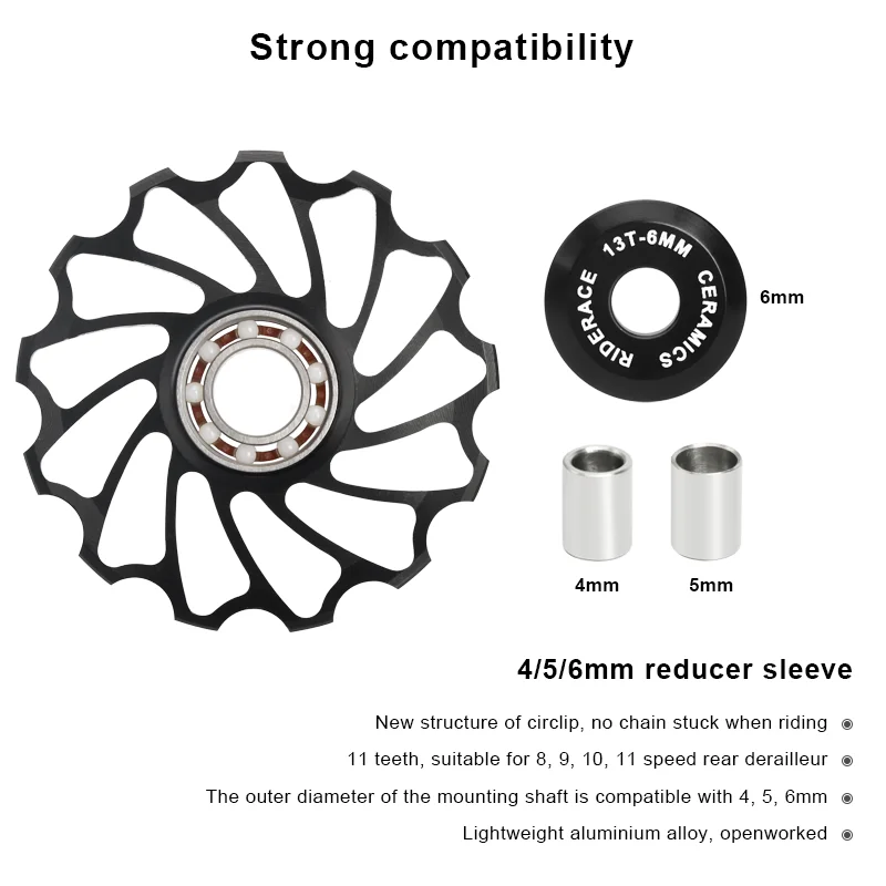 11T 13T Bike Ceramic Pulley Rear Derailleur Aluminum Alloy Bicycle Rear Derailleur Pulley Roller Idler Bearing Jockey Wheel Part