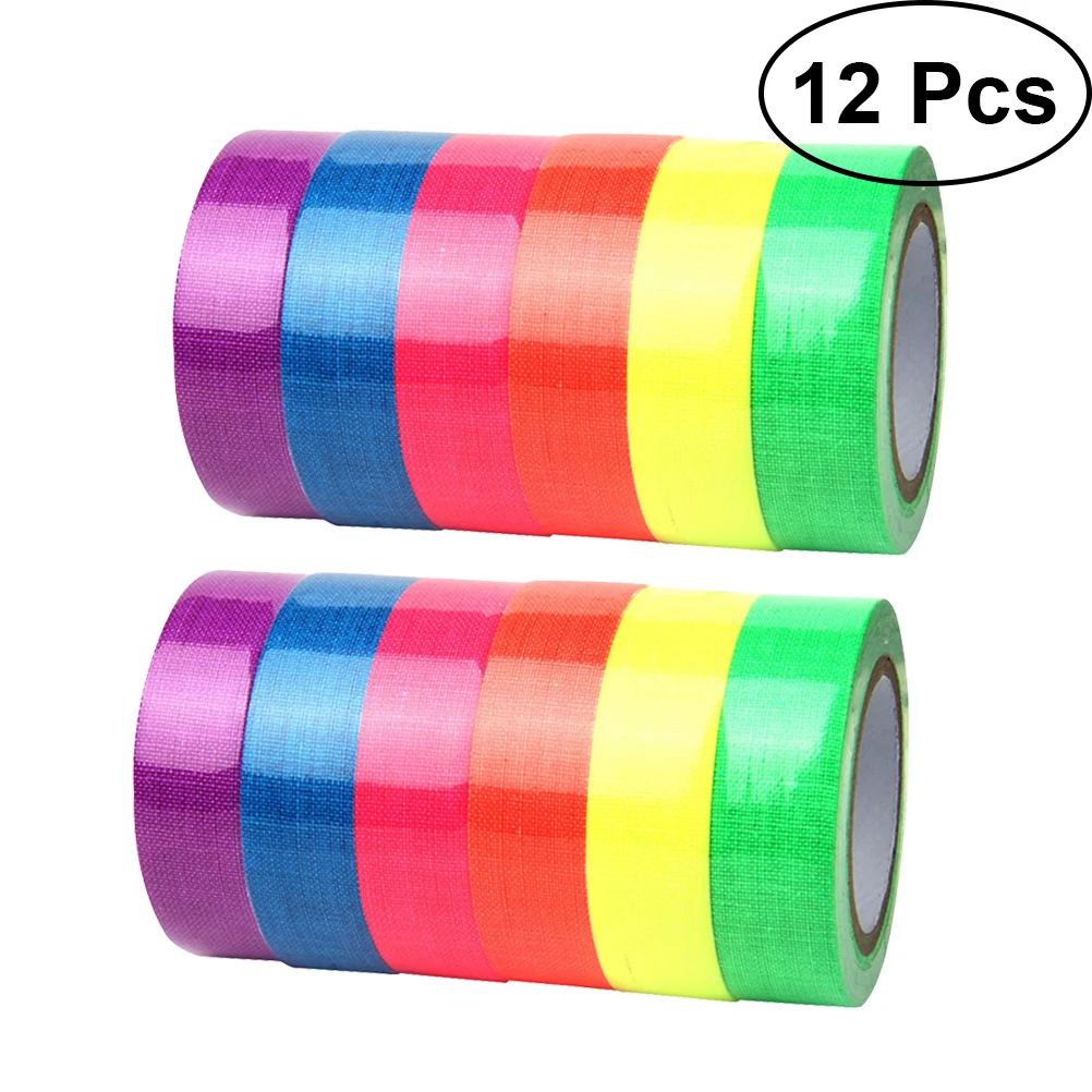 

12 Rolls Fluorescent UV Tape Glow Dark Neon Blacklight Reflective Stage Decor Christmas Party Optimal Brightness Non Toxic