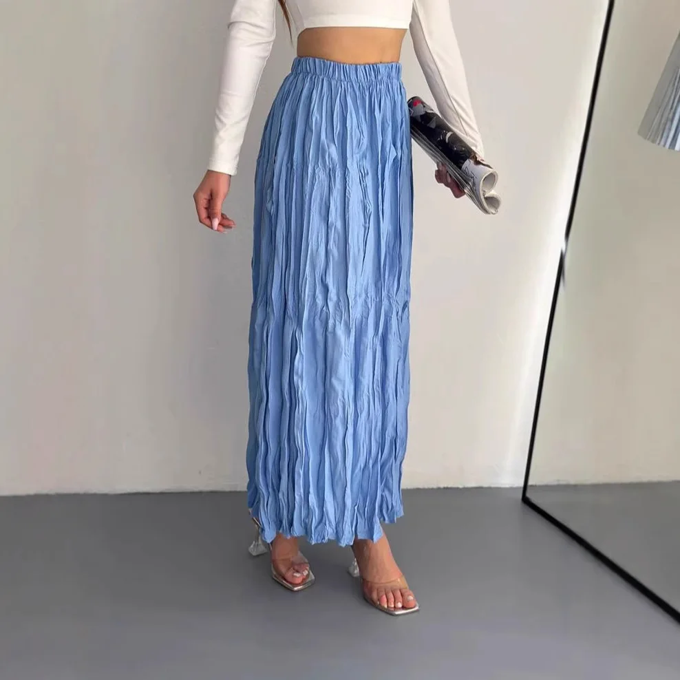 Half length skirt 2025 new women's loose and slimming dress flowing and hanging, wrinkled half length skirt