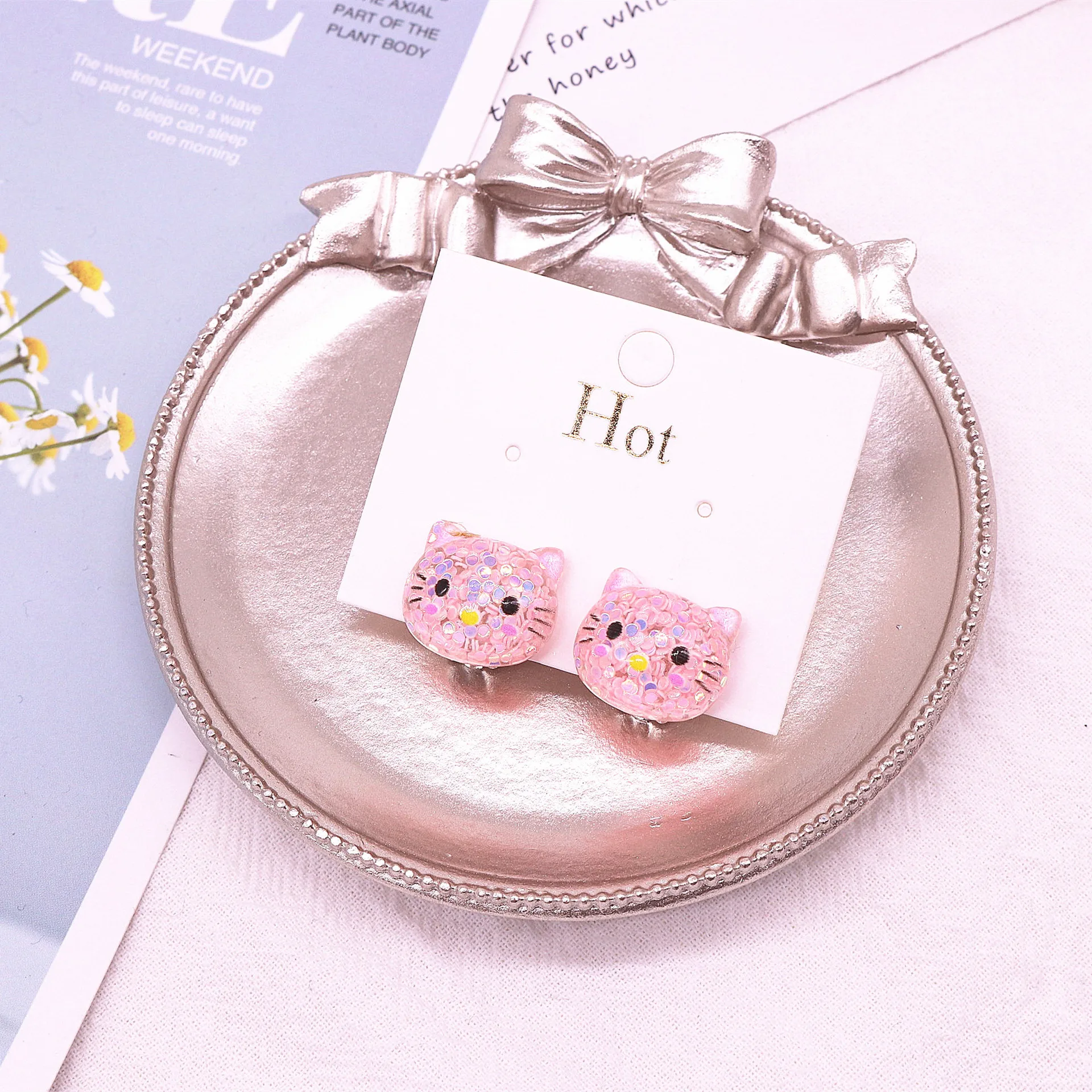 6 Styles Pink Colors Cute Cats Rabbits Animals Clip on Earrings for Children Girls No Pierced Earring Jewelry Fashion Accessory