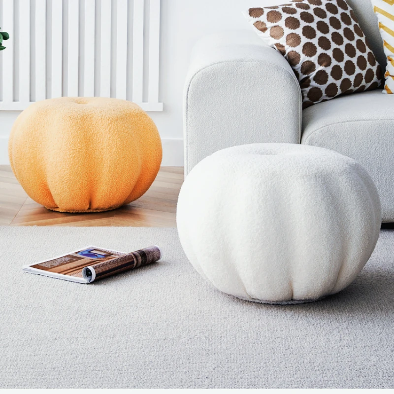 

Pumpkin Sofa Stool Living Room Shoe Changing Stool Bedroom Soft Plush Round Stool Available in Multiple Colors