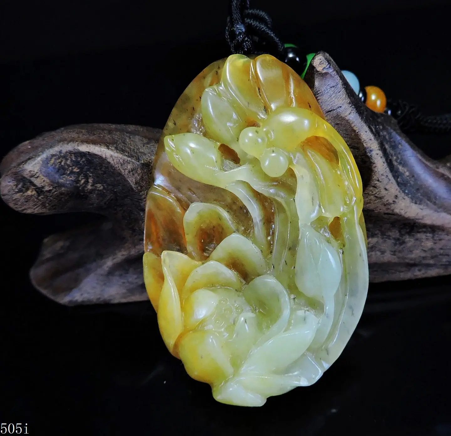 

Jade Jewelry Natural Jade Pendant Necklace Hand-Carved dragonfly&lotus flower Jadeite Necklace Pendant Gift No Treatment 505i