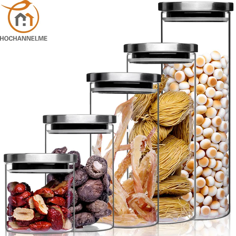 Glass Jars with Stainless Steel Cover, Container for Cereals, Spice Jars, Storage Tank, Food Contain, Coffee Bean