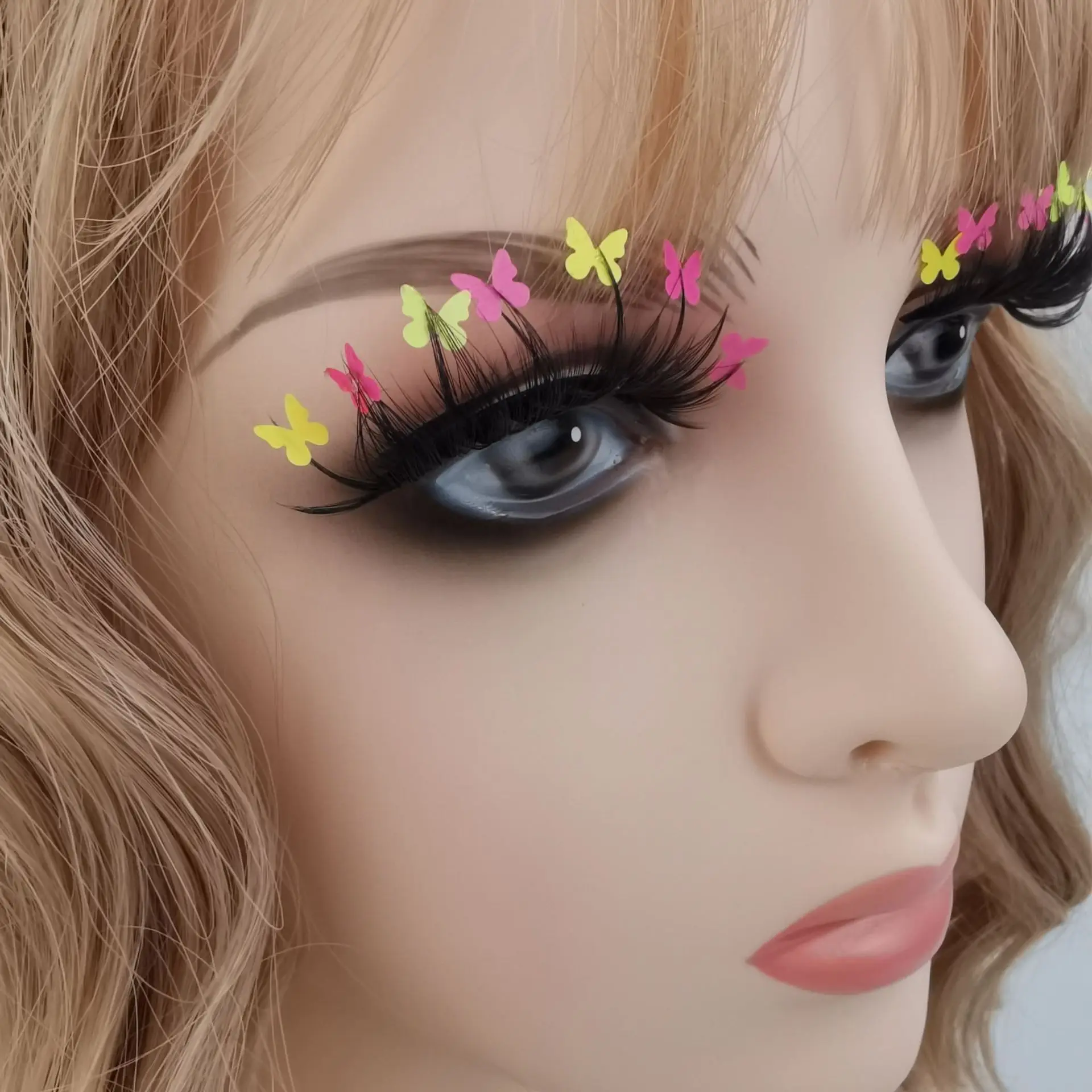 Falsche Wimpern mit Schmetterlings-Pailletten, Feenstab, Party, Halloween, Weihnachten, bunte Paillettenwimpern, Bühnen-Make-up