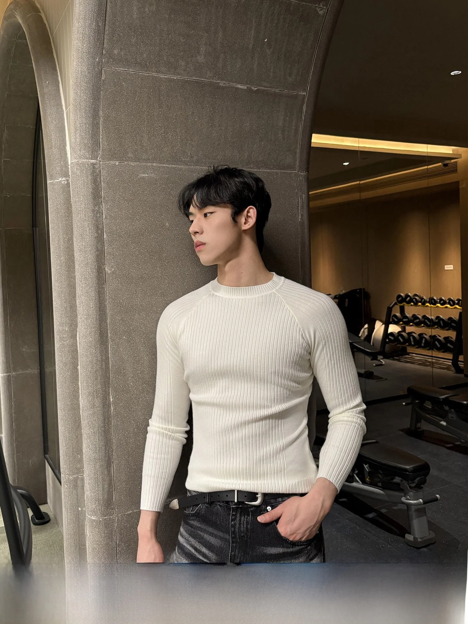

ONELYCNS Men's Knitted Sweater Fitn Sport Long Sve Slim Fit Base irt Muscle Enhancement Autumn Winter Casual Sle