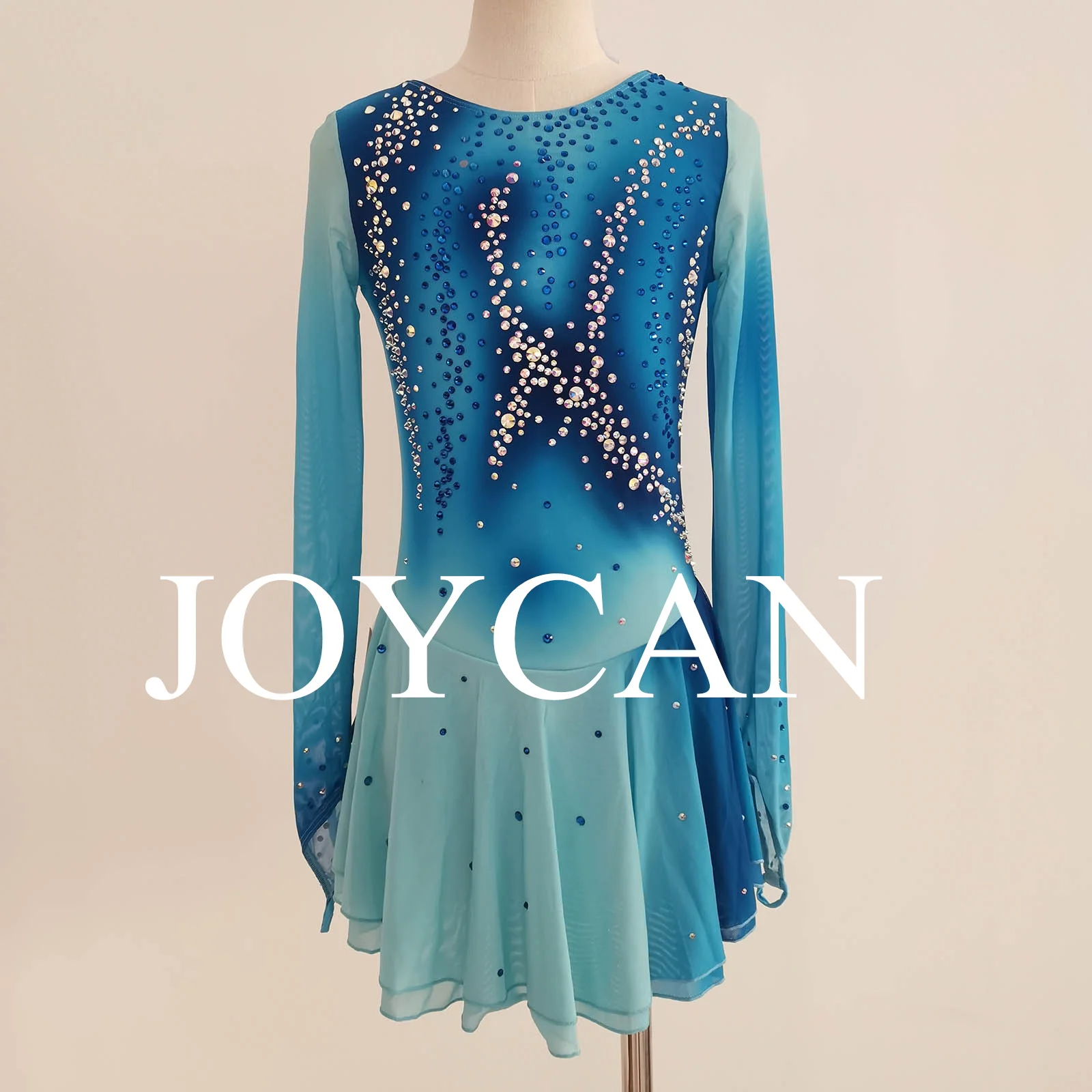 JoyCan платье для фигурного катания на льду для девочек, синяя эластичная одежда из спандекса для соревнований, танцевальная одежда по индивидуальному заказу