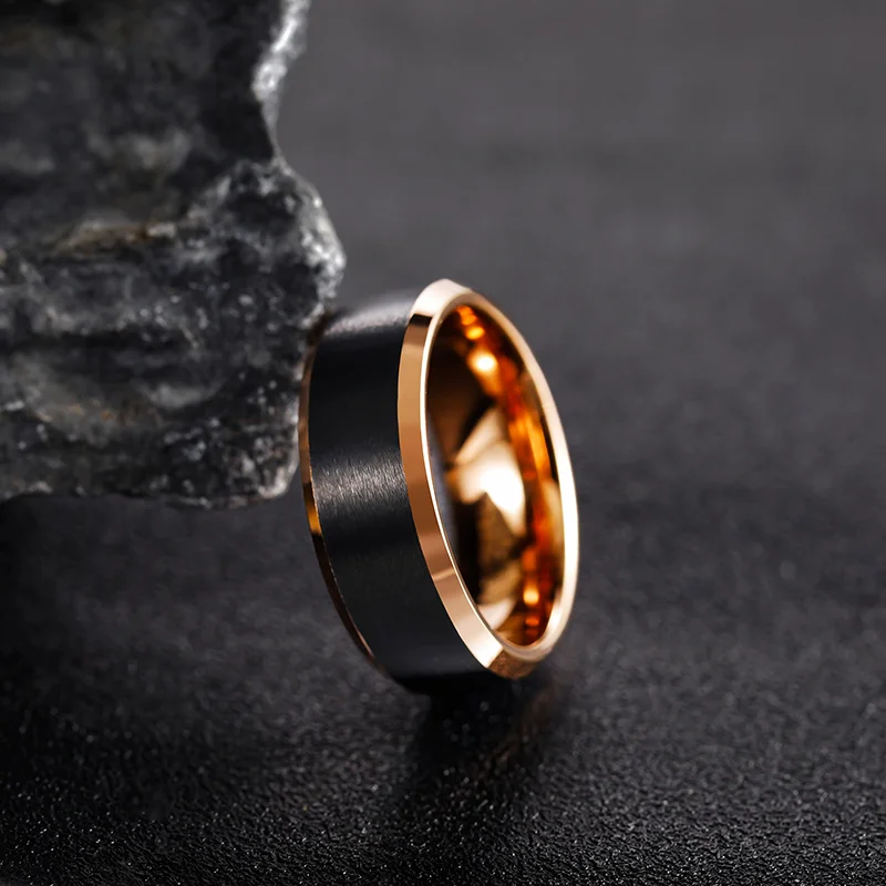 Somen 8mm Men Tungsten Carbide Ring Wedding Band Black Brushed Beveled Polished Cut Edge Rose Gold Color Inside Engagement Rings view 4
