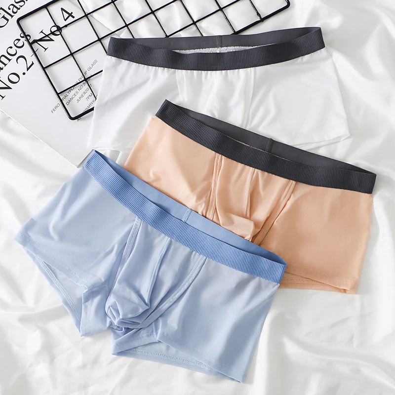 3pcs/Kit Men's Boxer Short Gyms Sports Ultra-thin Sheer Breathable Underpants Ice Silk Side Opening Bugle Pouch Boxers
