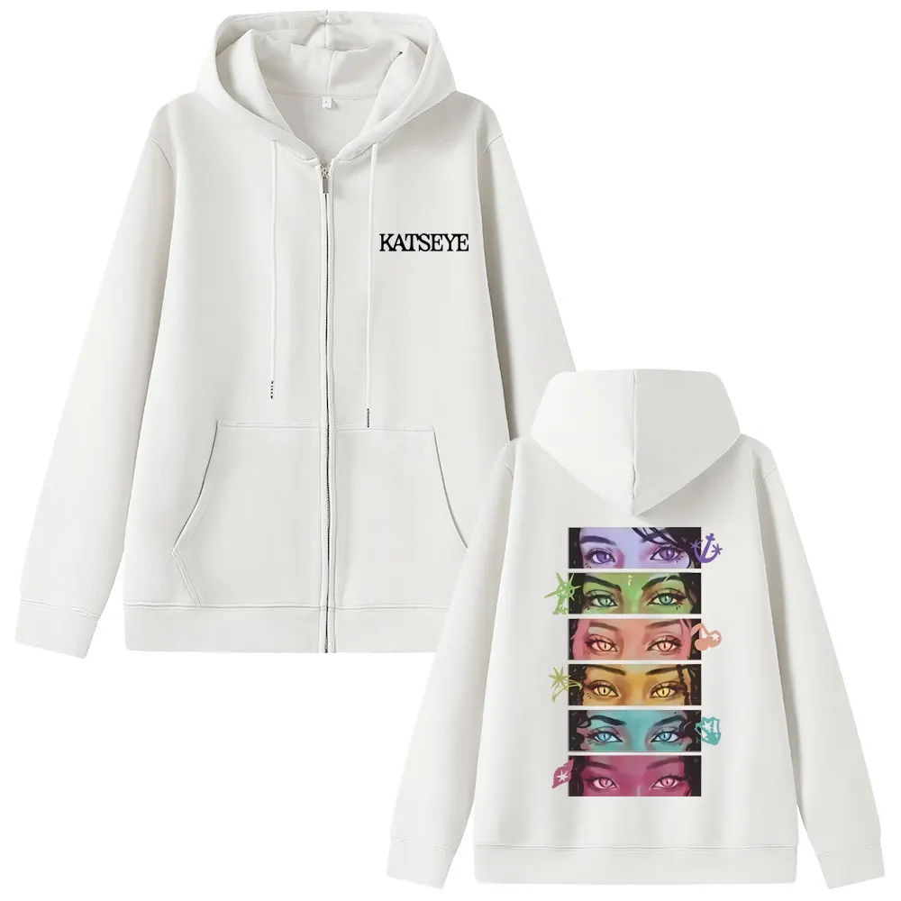 Korean Kpop Katseye Eyes Graphic Zipper Hoodie Men Women Hip Hop Fashion Oversized Streetwear Male Casual Vintage Zip Up Hoodies