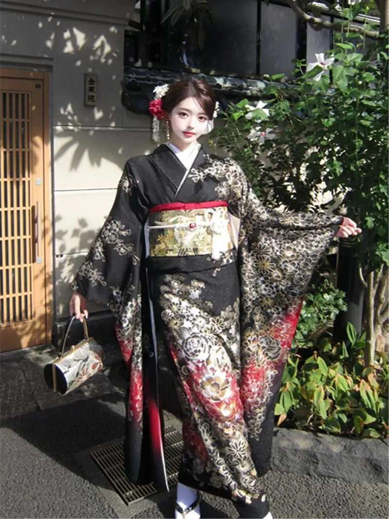 New Improved Sakura Girl Kimono Personal Fashion Sweet Cool Girl Art Photography Black Gang Princess Kimono Stage Costume