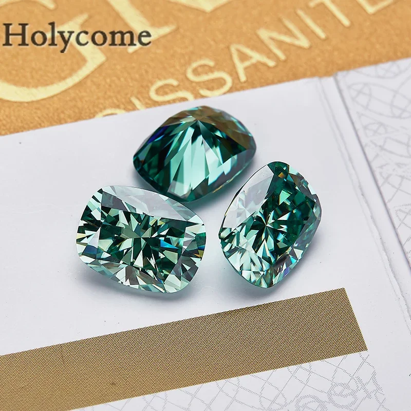 Holycome Moissanite Brilliant Cut Elongate Cushion Shape Green GRA VVS1 Clarity GRA Certificate Factory Wholesale Chic Gemstone