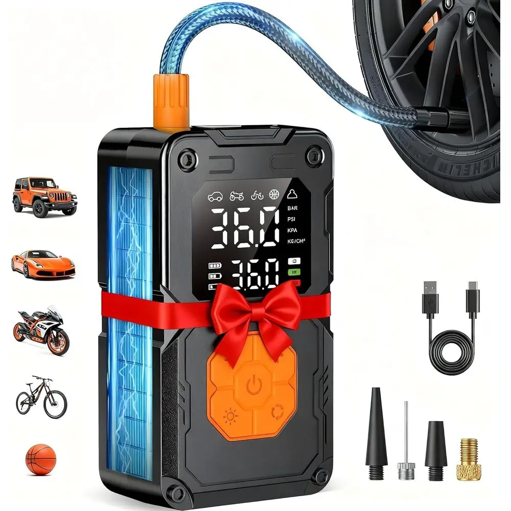 

Портативный воздушный компрессор, беспроводной насос 150PSI для автомобильных шин, насос для велосипедных шин со светодиодной подсветкой и манометром, портативный насос для шин.