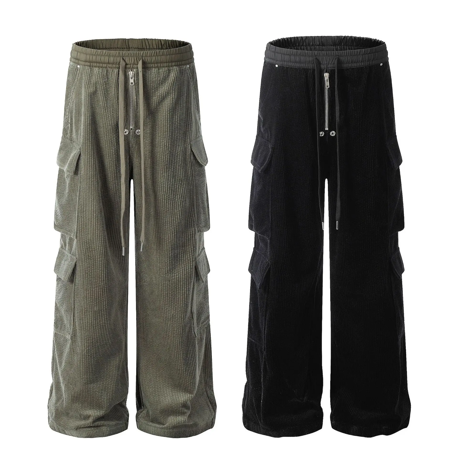 OR FL Retro Staraight Multiple Pockets Corduroy 100 Cotton Women Cargo Trousers Trendy Brand Splicing Design Women's Y2k Slacks