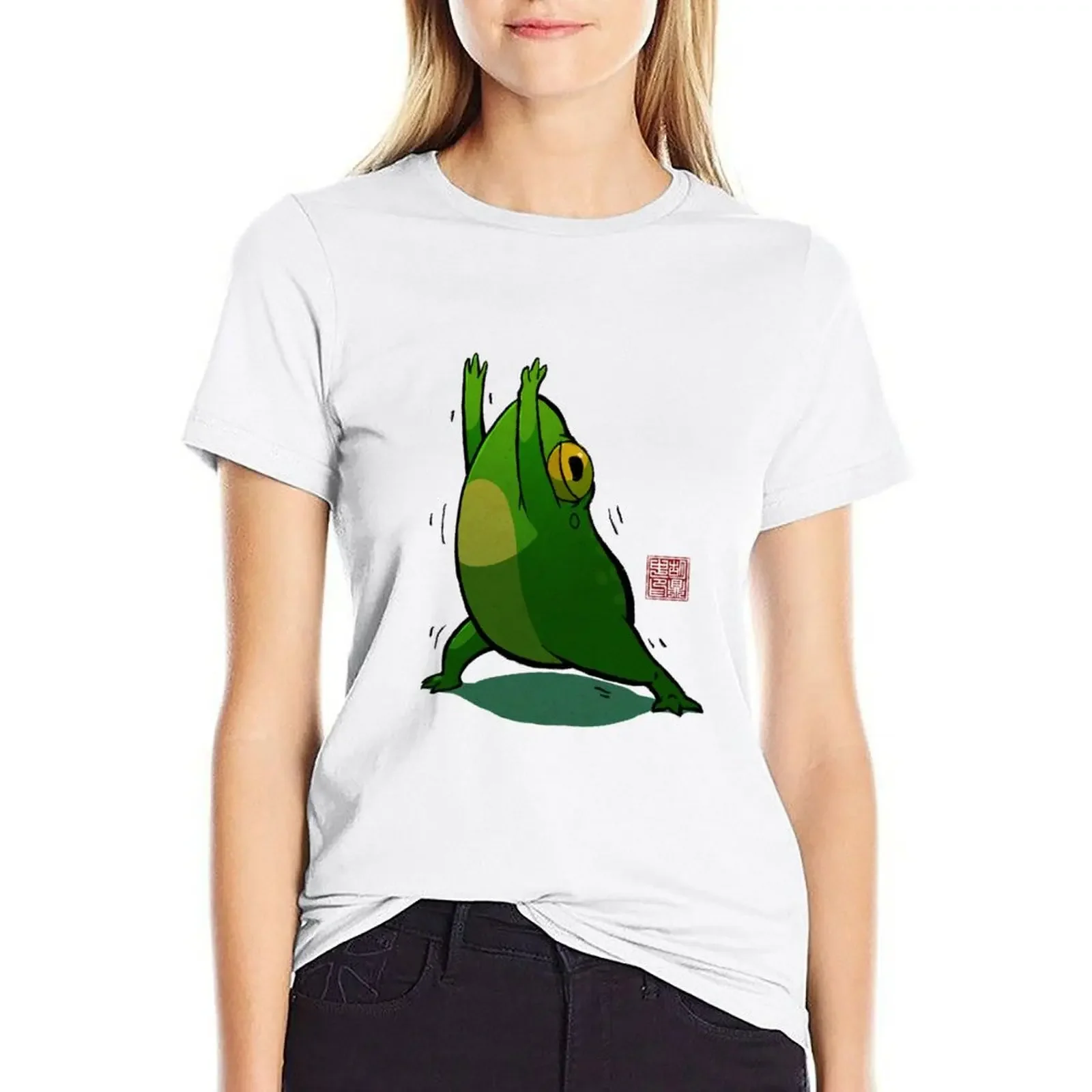 Yoga Frog Warrior Pose T-shirt cute clothes cute tops plus size tops summer clothes for Women