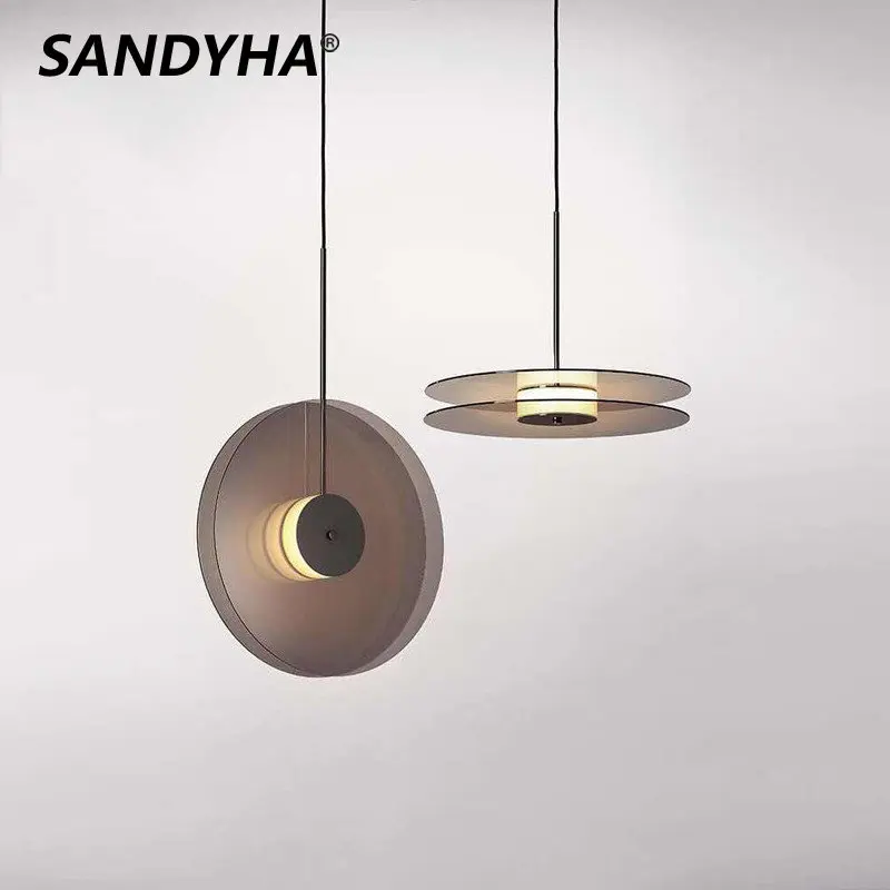 SANDYHA Modern Minimalist Record Pendant Lights Designer Personality Glass Chandelier Bedside Dining Living Bedroom Hanging Lamp