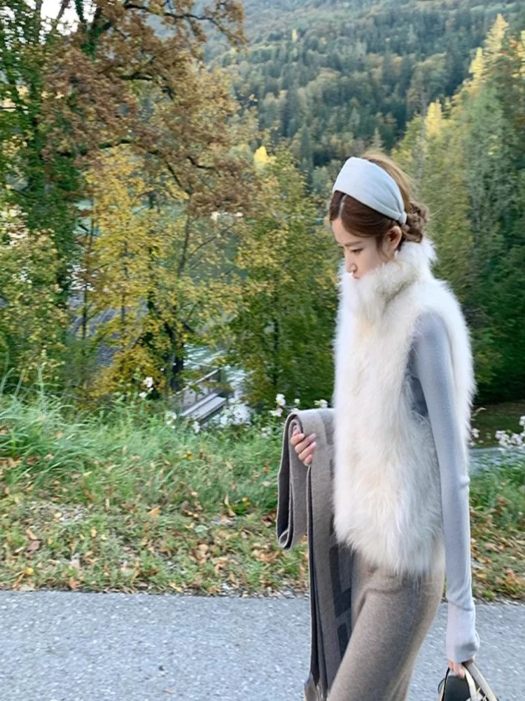 معاطف نسائية من الفرو الصناعي سترات بدون أكمام معطف سميك دافئ Y2k ملابس الشارع سترة أنيقة للعمل ملابس خارجية للخريف والشتاء #5