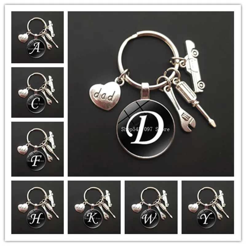 

Mechanic keychain dad letter glass pendant keychain father's day gift car keychain truck key ring car truck lover gift