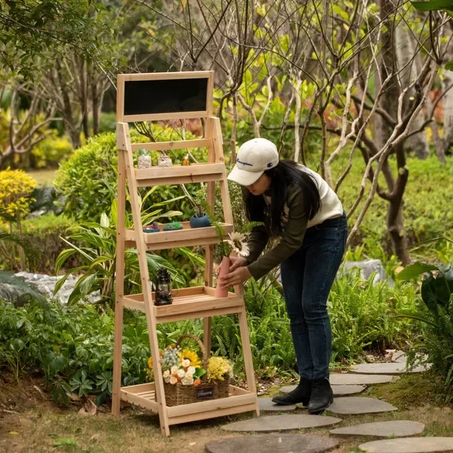 Shelf multi-layer solid wood folding anti-corrosion living room balcony indoor ladder flower pot flower rack succulent rack
