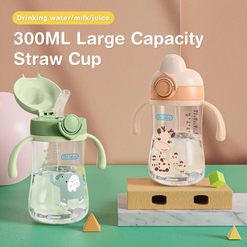 Portable Baby Water Bottles 300ml Baby Feeding Cup With Straw Children Learn Feeding Drinking Bottle Kids Training Cups BPA Free