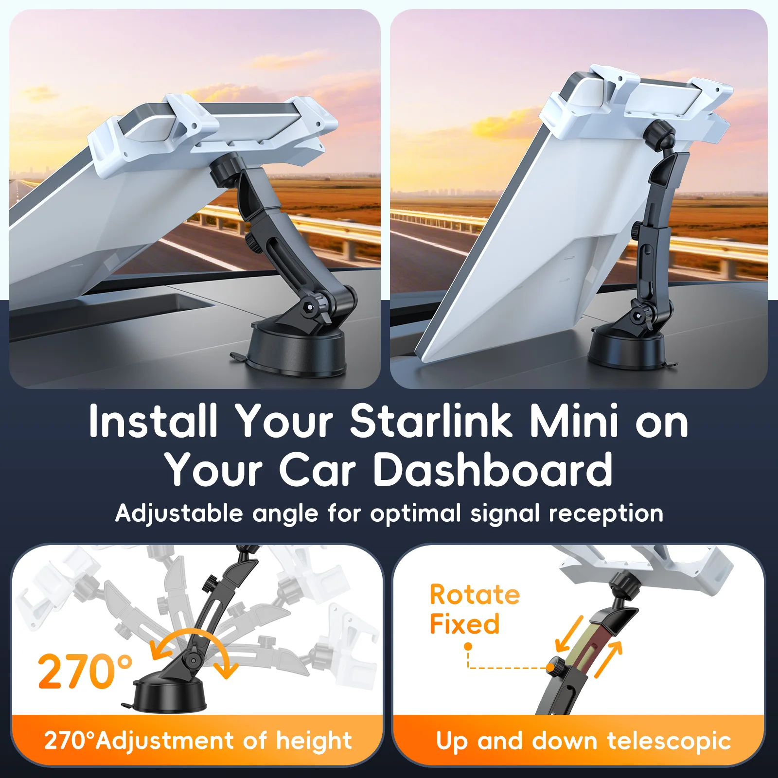 

Для Starlink Mini автомобильный кронштейн, приборная панель, прочная подставка на присоске для Starlink, стабильный комплект крепления для Интернета, регулируемая подставка