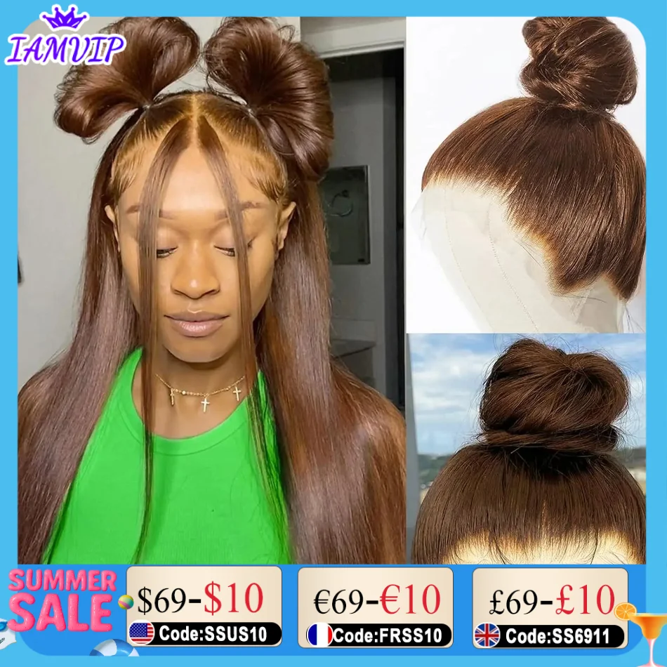 

360 Full Lace 250% 13x6 HD Lace Frontal Wig 13x4 Frant Silky Straight Remy Human Hair Dark Chocolate Brown Glueless Pre Plucked