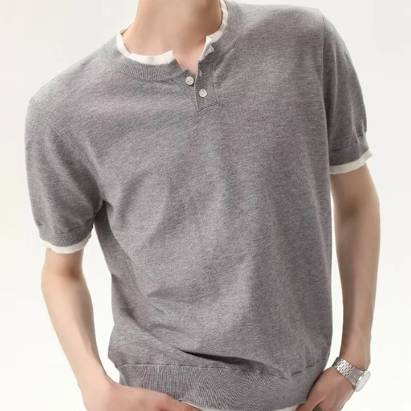 

New Chinese Style Summer Men Loose Short Sleeve Casual Knit T-Shirt
