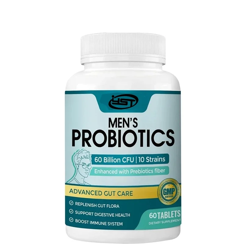 Men\'s probiotics and prebiotics promote digestive health, 50 billion colony units, used for immunity/prostate, 10 strains