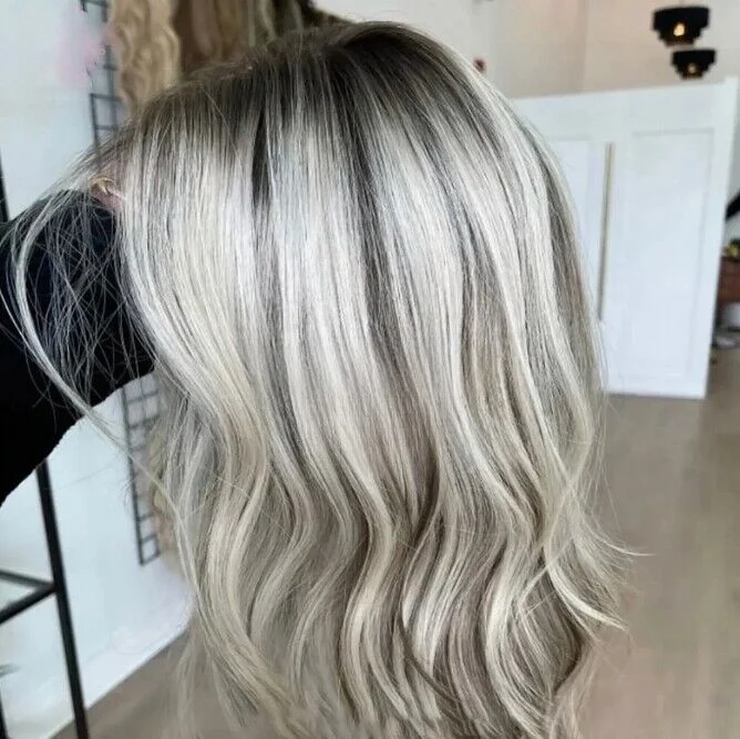 

Пепельно-платиновый блондин, мелирование, цветной парик, натуральная линия волос, синтетические кружевные верхние парики для женщин, бесклеевой парик из волокна премиум-класса