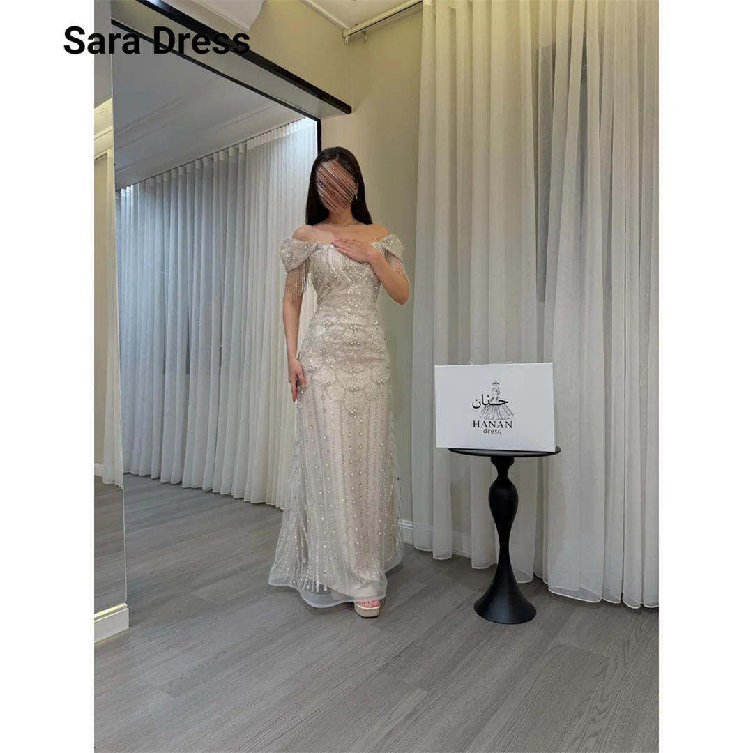 

Sara Custom White Shiny Off-shoulder Ankle Length Elegant Evening Dresses for Woman Party Dresses Luxury 2026 Prom Dress Women's