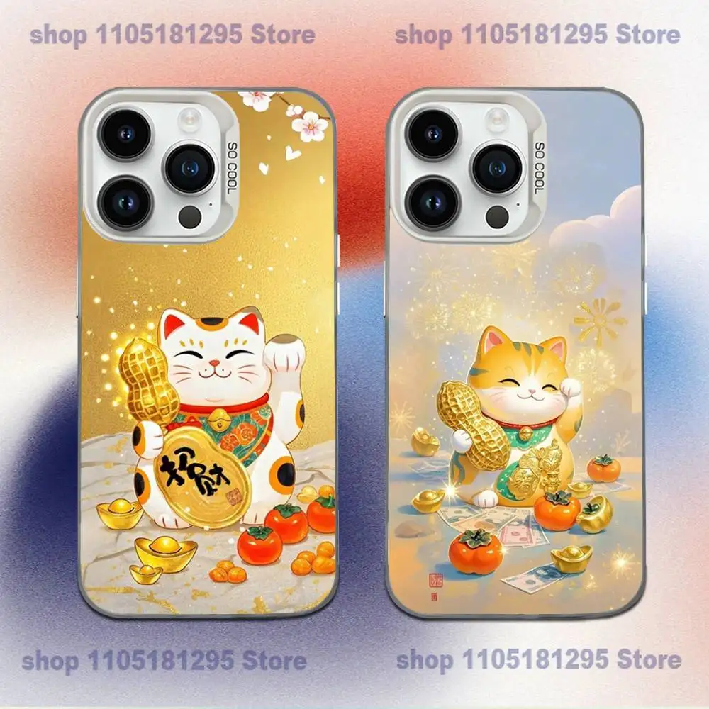 

Cute Lucky Maneki Neko Cat Phone Case For iPhone 17,16,15,14,13,12,11,XR,Mini,Pro,E,MAX White Candy Matte Shockproof Cover