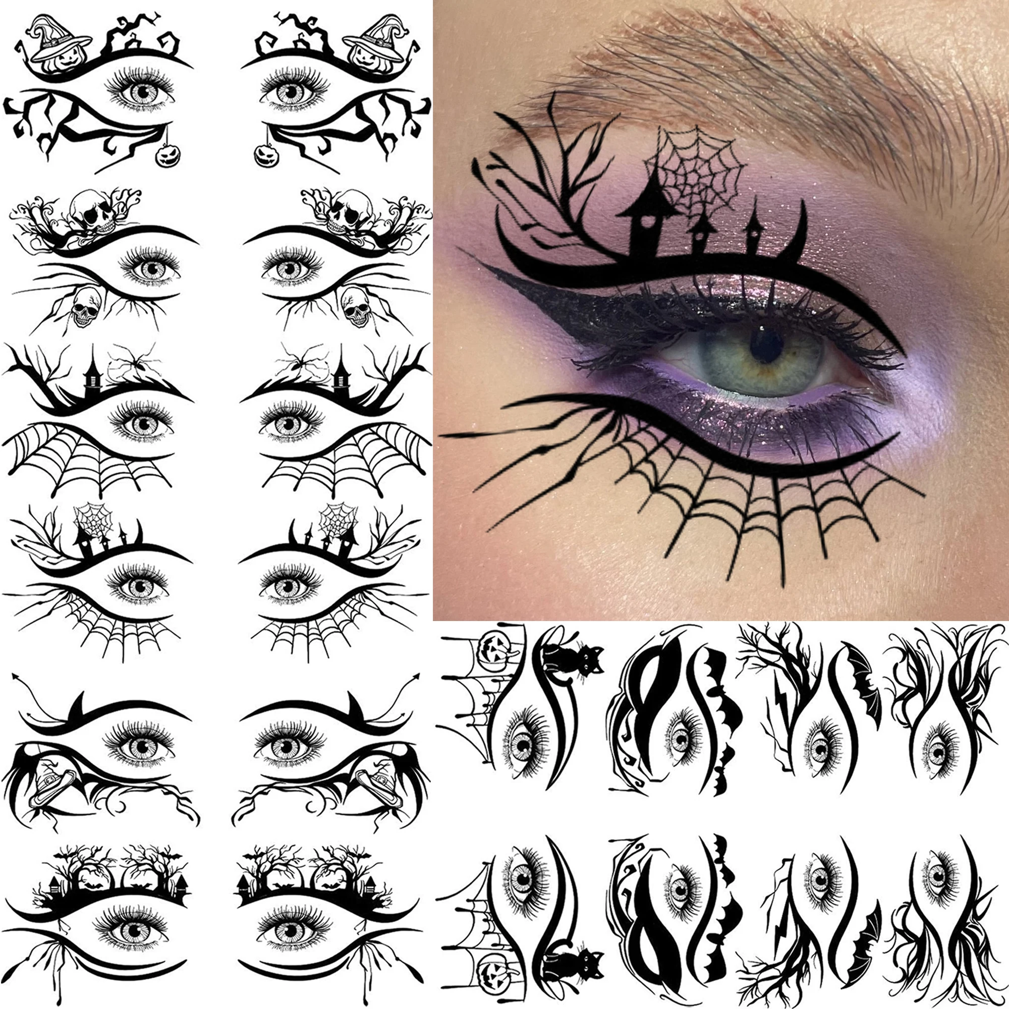 10 Sheets Creative Halloween Eye Area Tattoo Realistic 3d Spider Spiderweb Temporary Tattoos For Around Eye Corner Fake