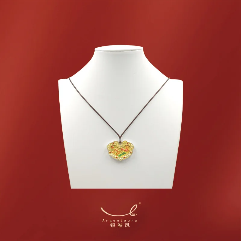 999.9 Koi Fish Ruyi Lock Enamel High-grade Silver Pendant Necklace