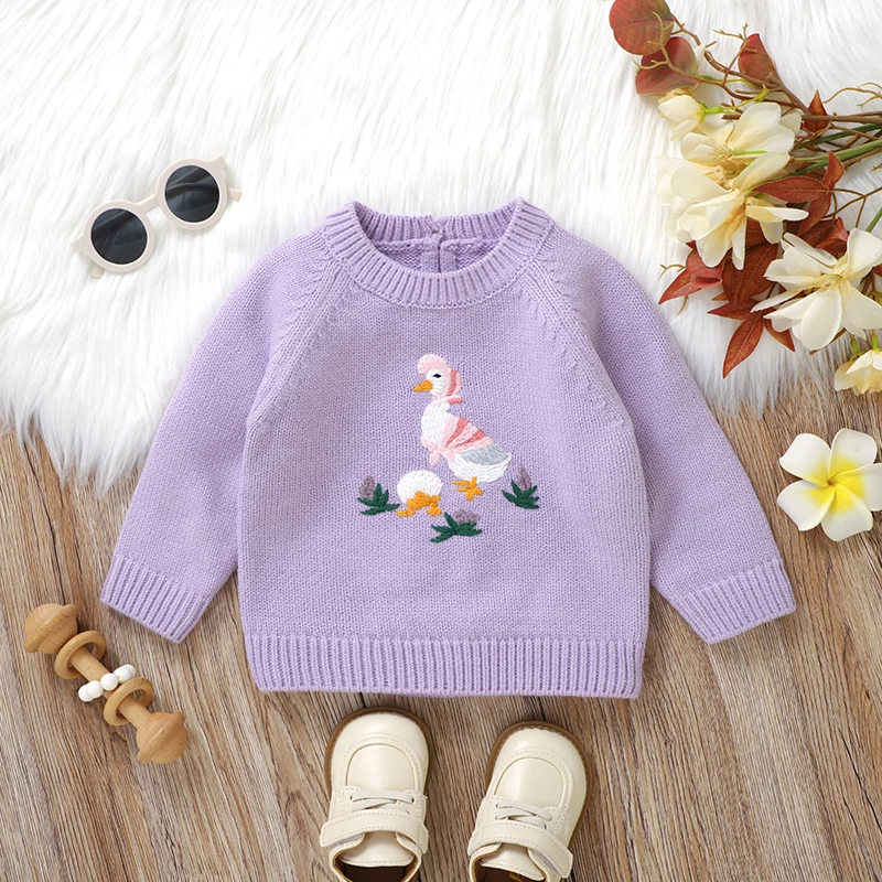 Baby Sweater Knit Infant Girl Pullover Long Sleeve Fall Children Clothing Newborn Tops Fashion Cute Embroidered Duck Winter Warm