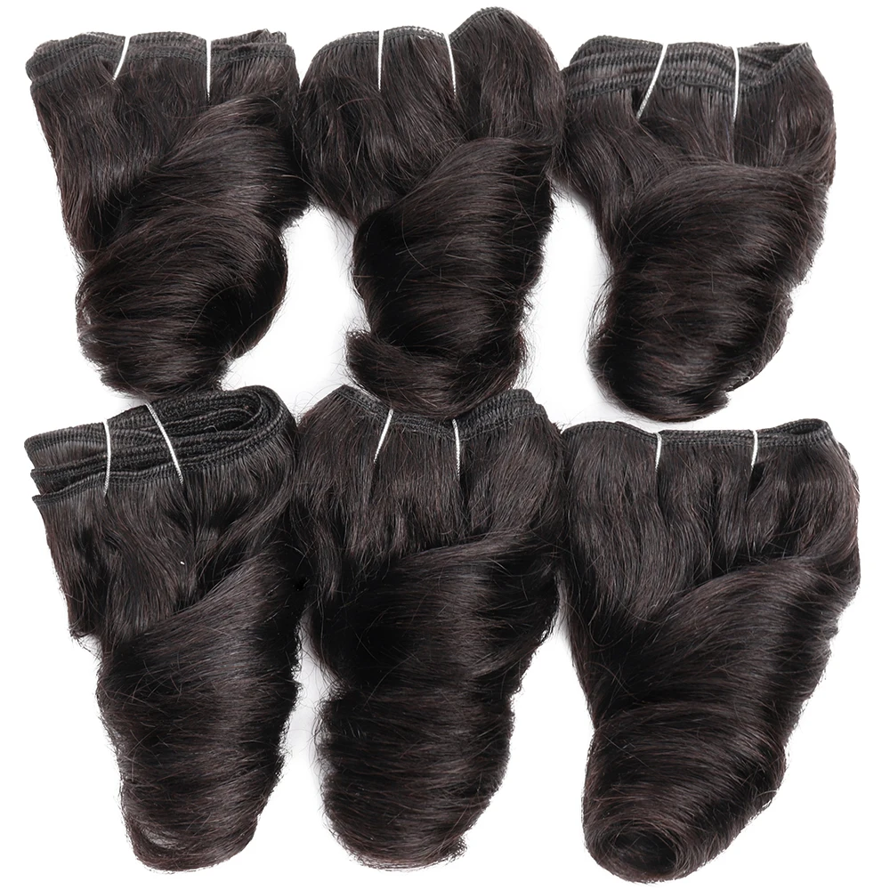 6Pcs/Lot Rambut Manusia Asli Warna Hitam Alami Model Romance Curl, Bundel Rambut Asli Remy Mentah Panjang 8 hingga 12 Inci