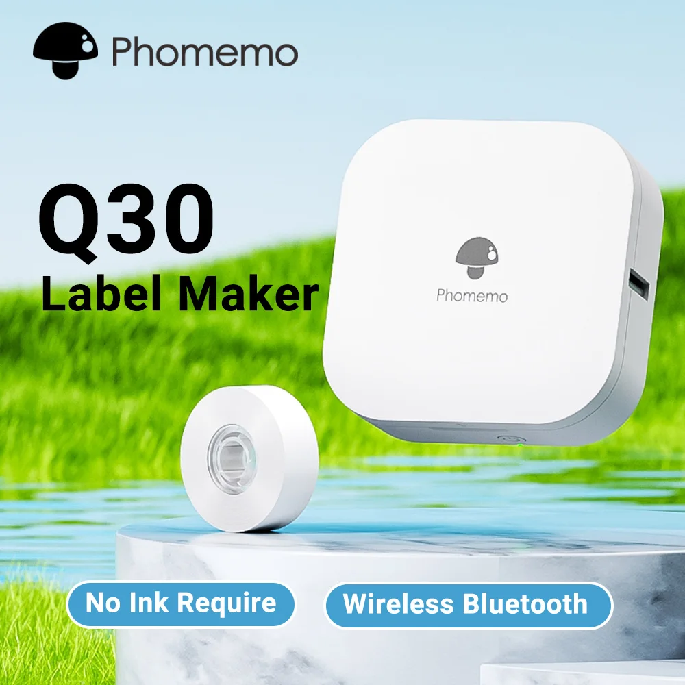 Phomemo Q30 Portable Label Printer Mini Label Maker Wireless bluethooth Handle Tape Included Multiple Template for School Office