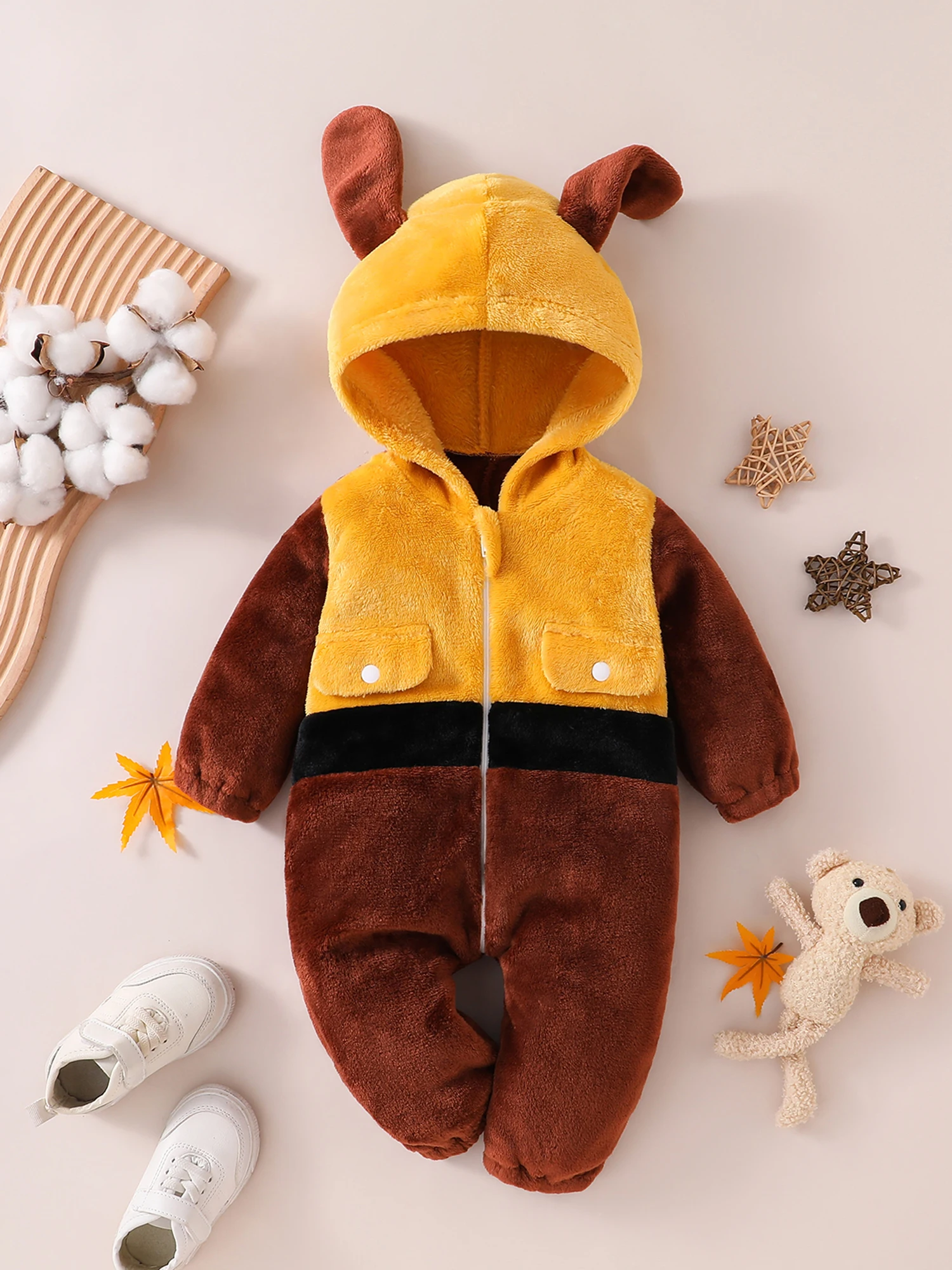 

Infant Toddler Cute Puppy Costume Halloween Soft Fleece Hooded Jumpsuit with Zipper Closure for Boys and Girls
