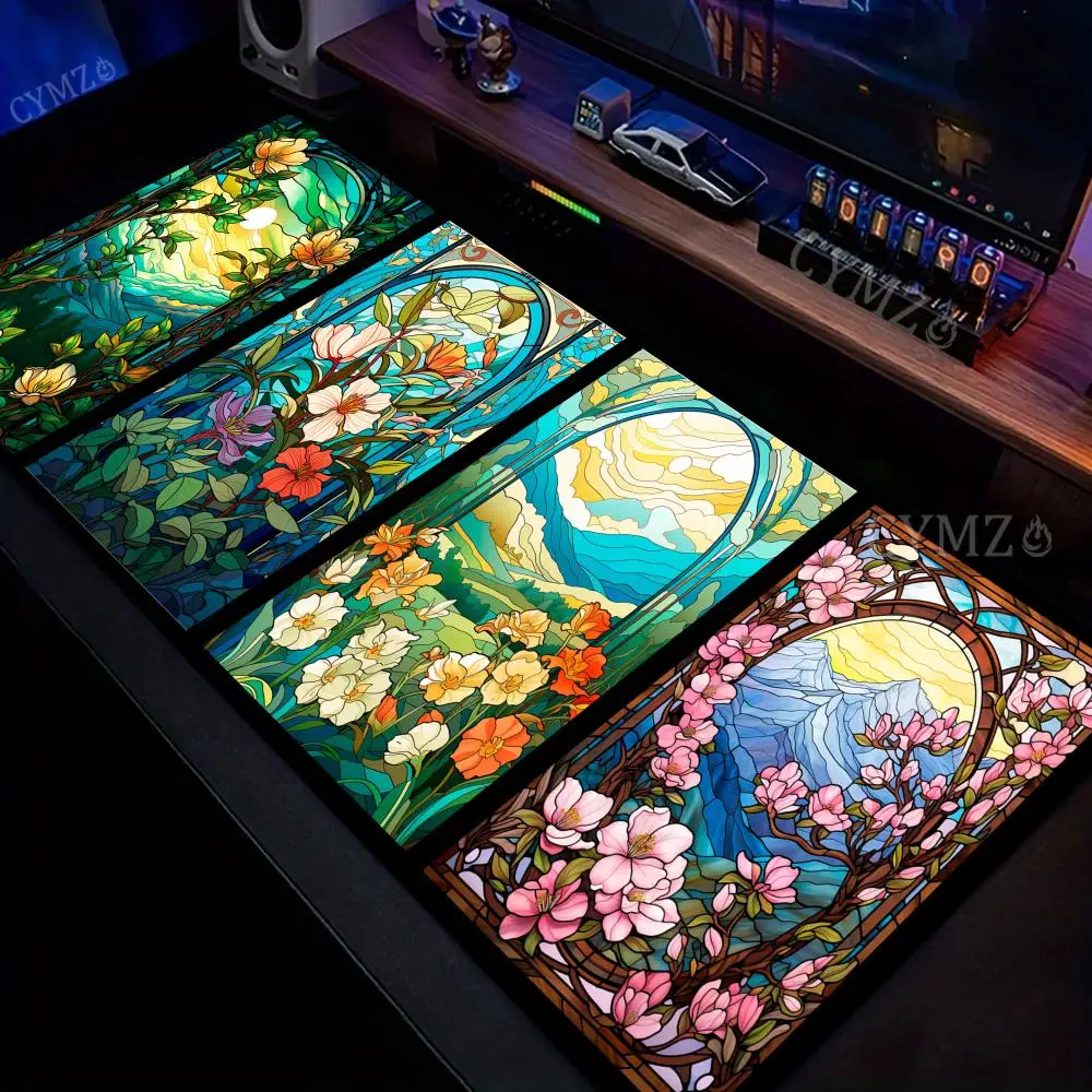 

Цветной стеклянный стильный узор, коврик для мыши, настольный коврик, игровые коврики, резиновые противоскользящие прочные аксессуары для стола, коврик для клавиатуры, настольный коврик