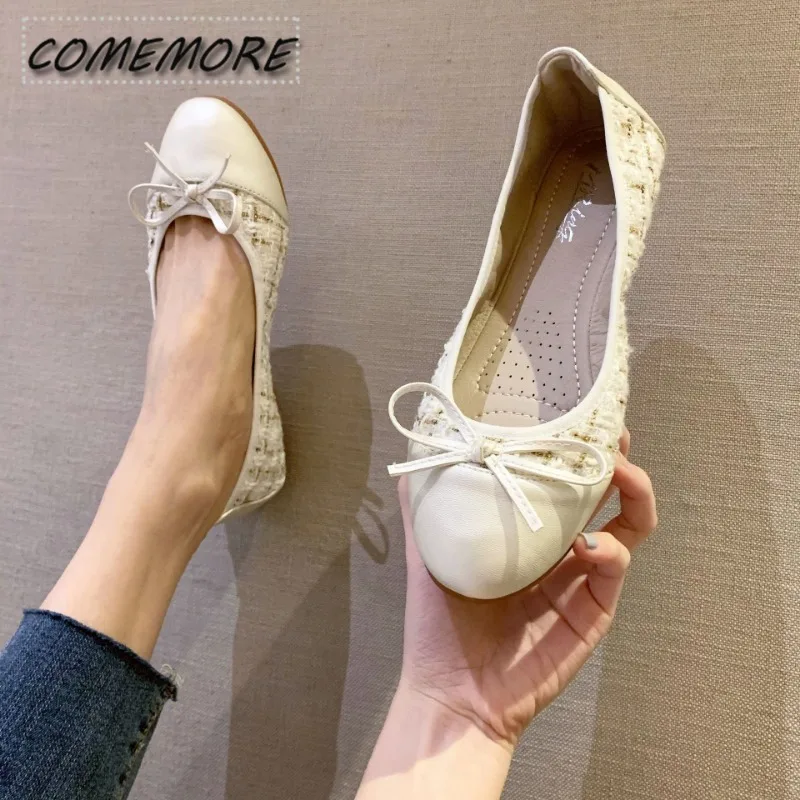 Ballet Flat Casual Comfortable Leather Loafers 2024 Spring Fashion Bowknot Women\'s Summer Shoes Female Moccasin Large Size 42 43