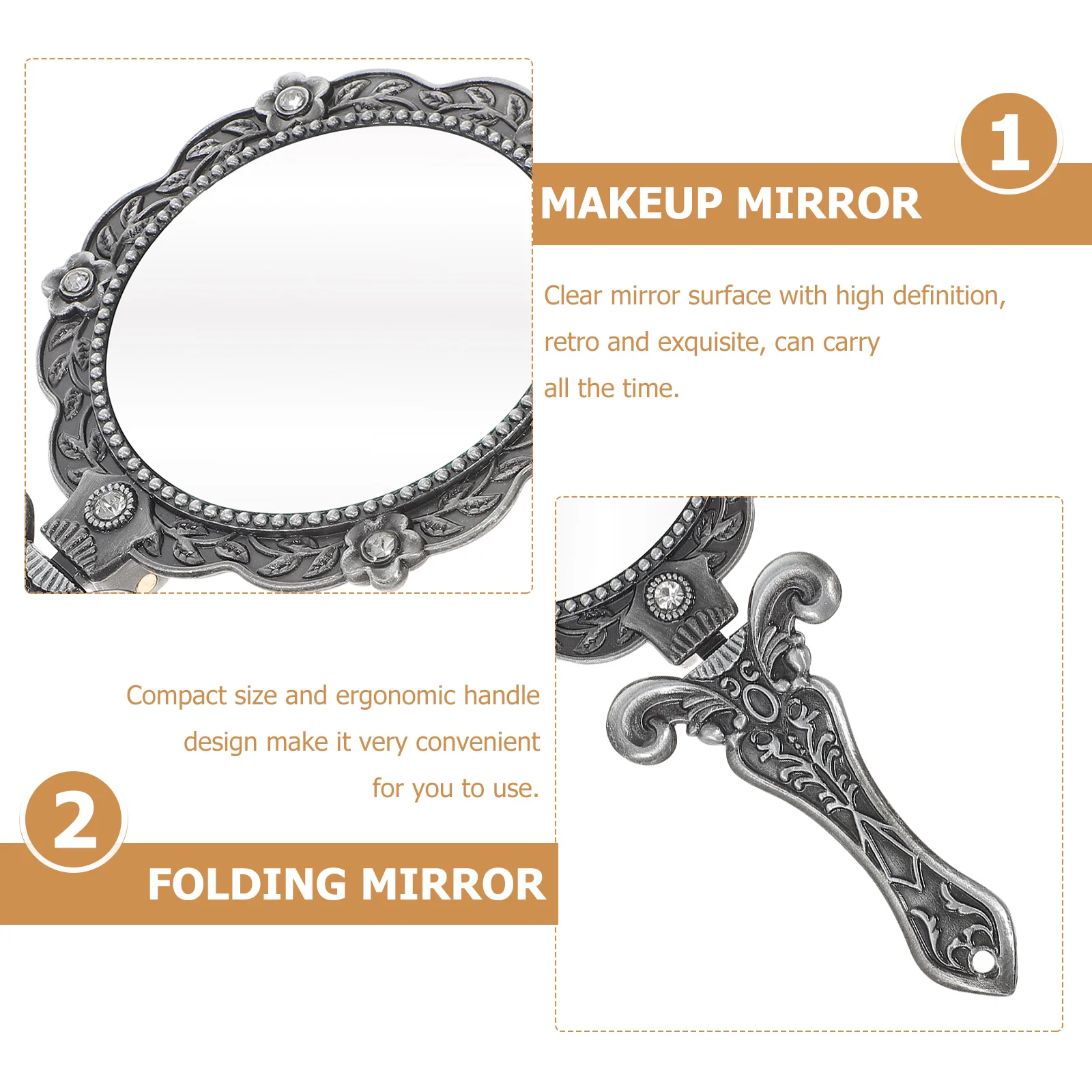 Handspiegel im Retro-Stil, einzigartiger Geschmack, klappbarer Spiegel, perfekt für kleine Taschen und Geschenke, 127 Geschenk für Freundin