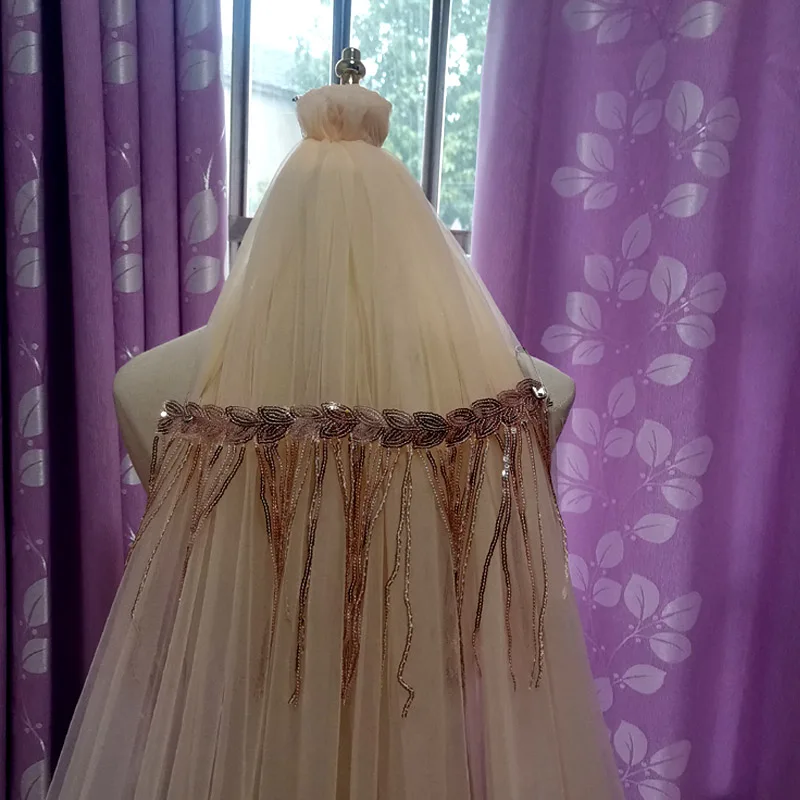 Voile à chaîne et pompon pour mariée, 3 mètres de large, accessoires de mariée, voile de mariage, à paillettes, de luxe, Original, ruban Champagne, peigne à cheveux, 2022