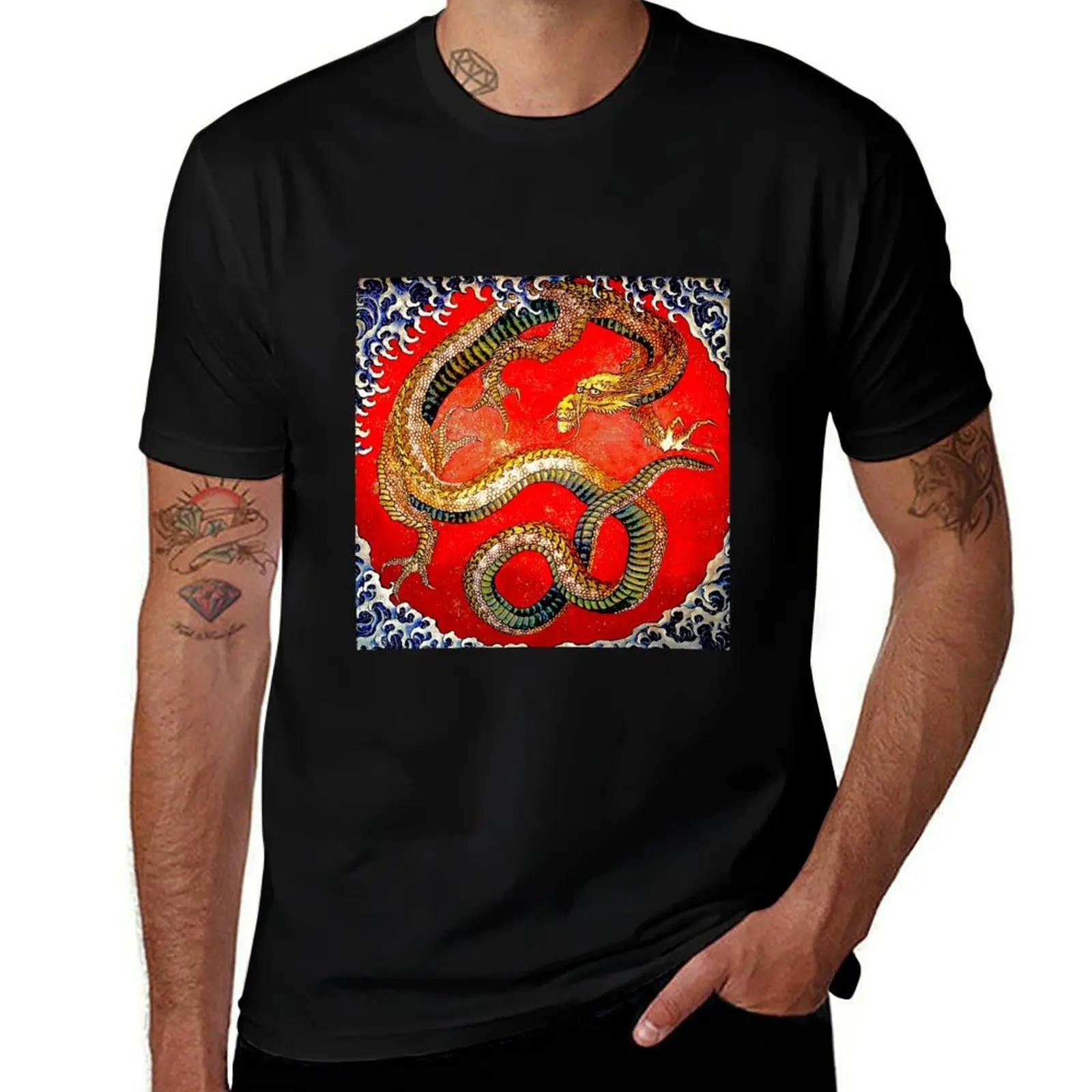 Matsuri Yatai Dragon, by Hokusai. T-Shirt Stain Resistant Casual Tee
