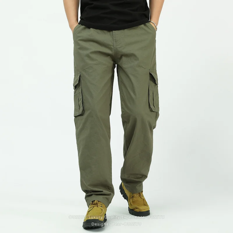 Spring Autumn Cotton Cargo Pants Men Baggy Straight Dad Style Casual Outdoor Wear Multi-pocket Work Trousers Plus Size M-5XL - view 3