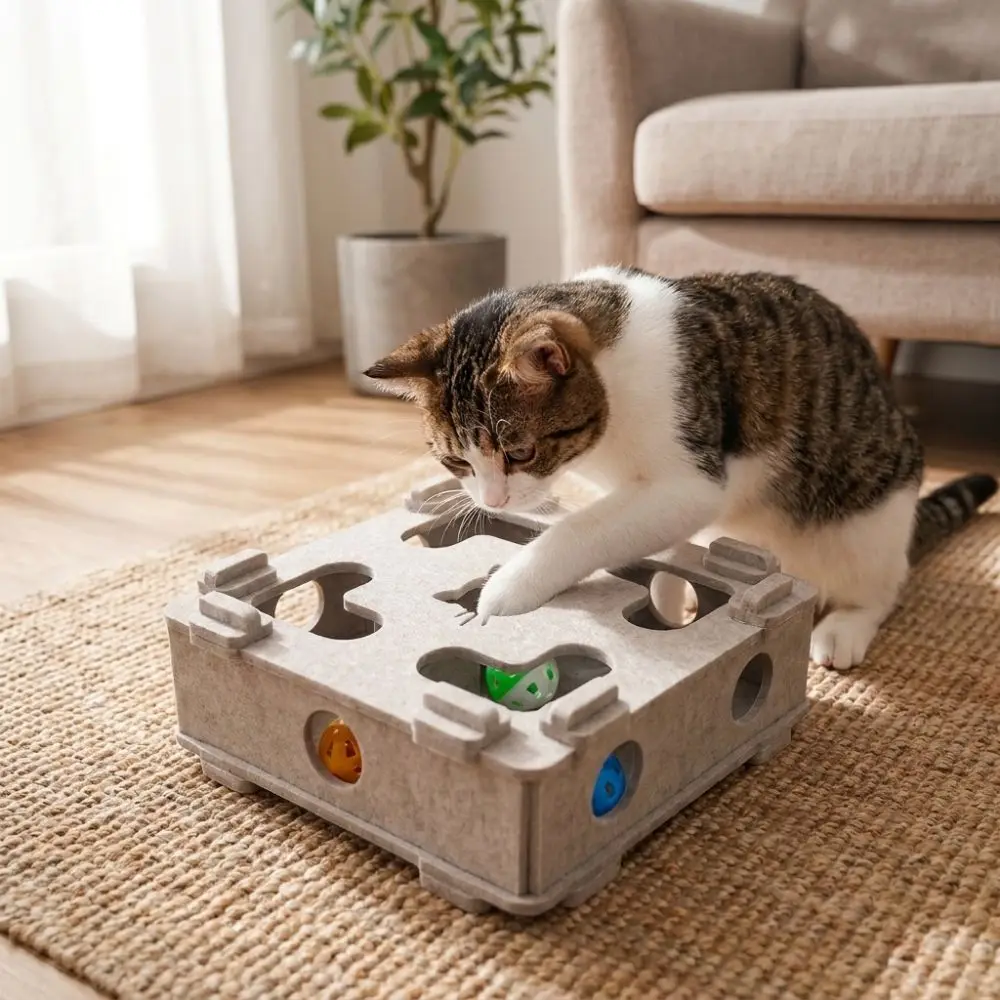 Felt Cat Maze Play Box Interactive Bite Resistant Interactive Cat Toy Modular Splicing with Bell Ball Pet Scratch Toy Kitten