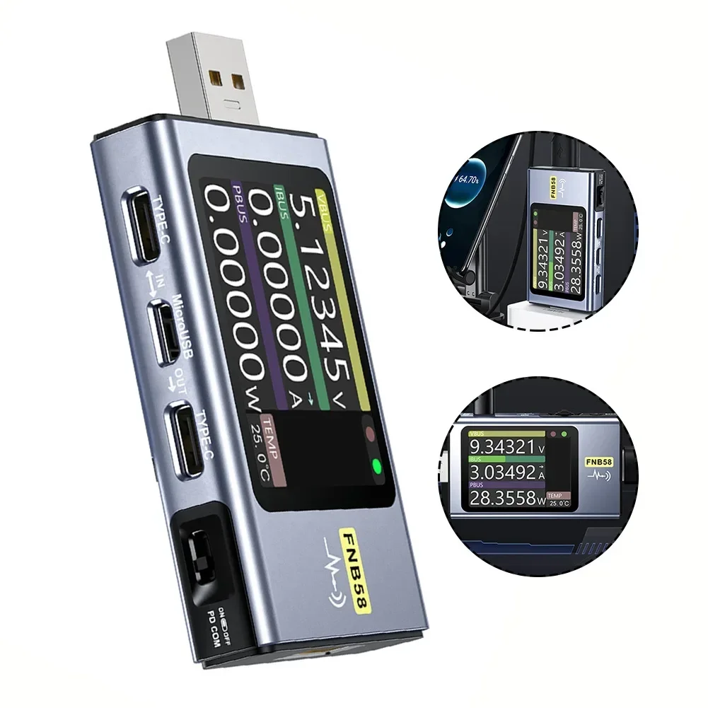 

Для FNIRSI FNB58 USB-тестер напряжения, измеритель обнаружения тока, USB-мультиметр мощности 4-28 В 7A для электриков, аксессуары