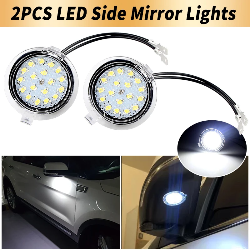 2PCS LED Under Side Mirror Puddle Lights White For Ford Edge Mondeo Fusion Gen Flex SEL Explorer Everest Expedition Taurus Range