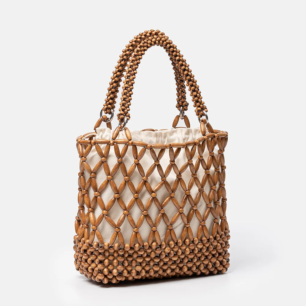 

Womens Wooden Beaded Bag for Women Woven Purse Small Tote Bag Handmade Handbag Clutch
