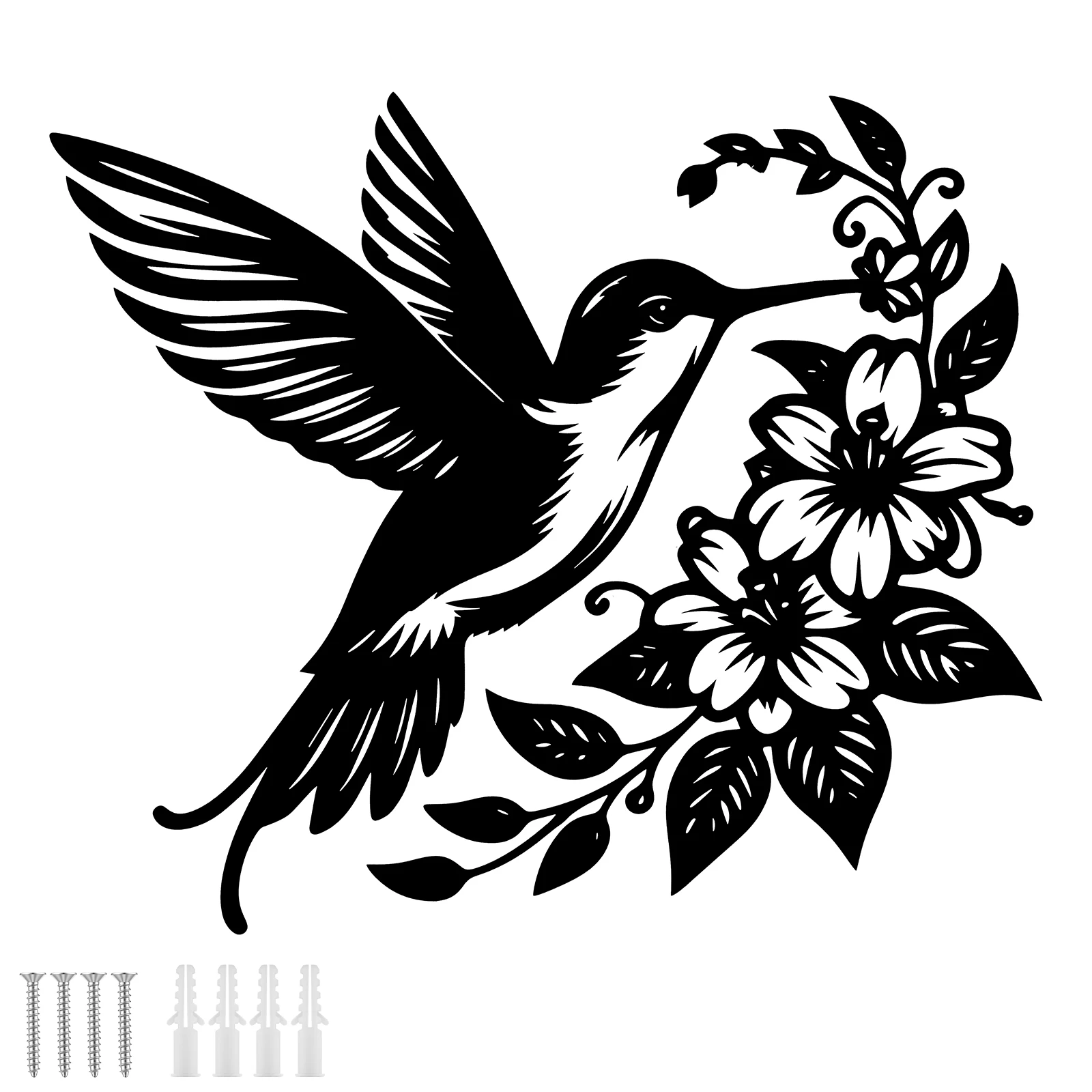 Hummingbird Flower Metal Wall Decor Rustic Farmhouse Black Hummingbird Wall Art Home Decor for Living Room Yard Garden Wall