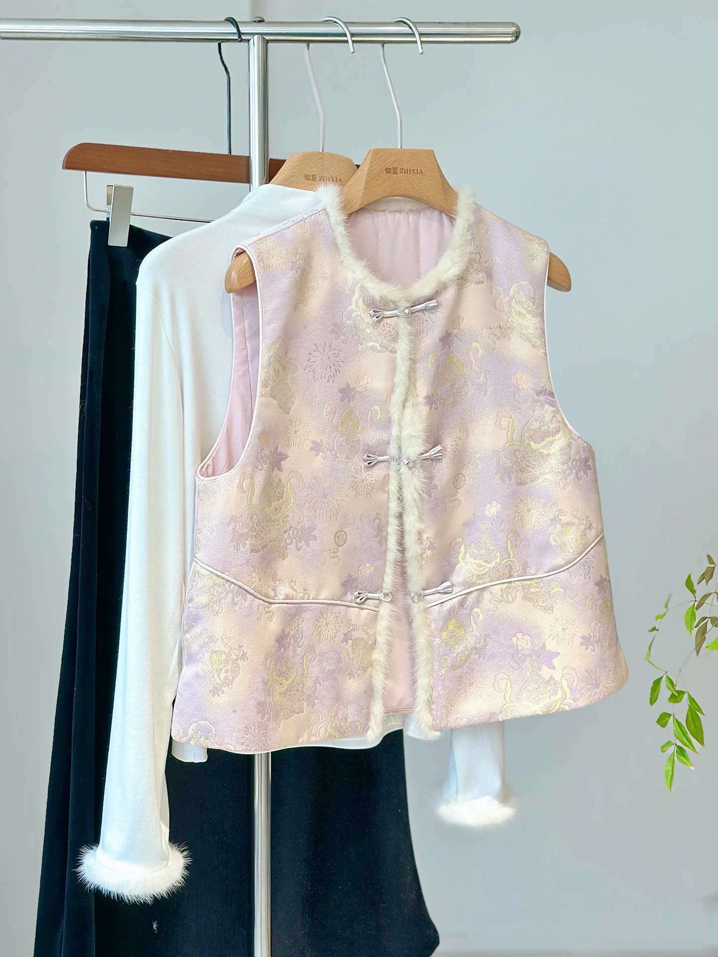 Chinese Style Song Dynasty Brocade Jacquard Vest Quilted Fall and Winter Outer Wear National All-Matching